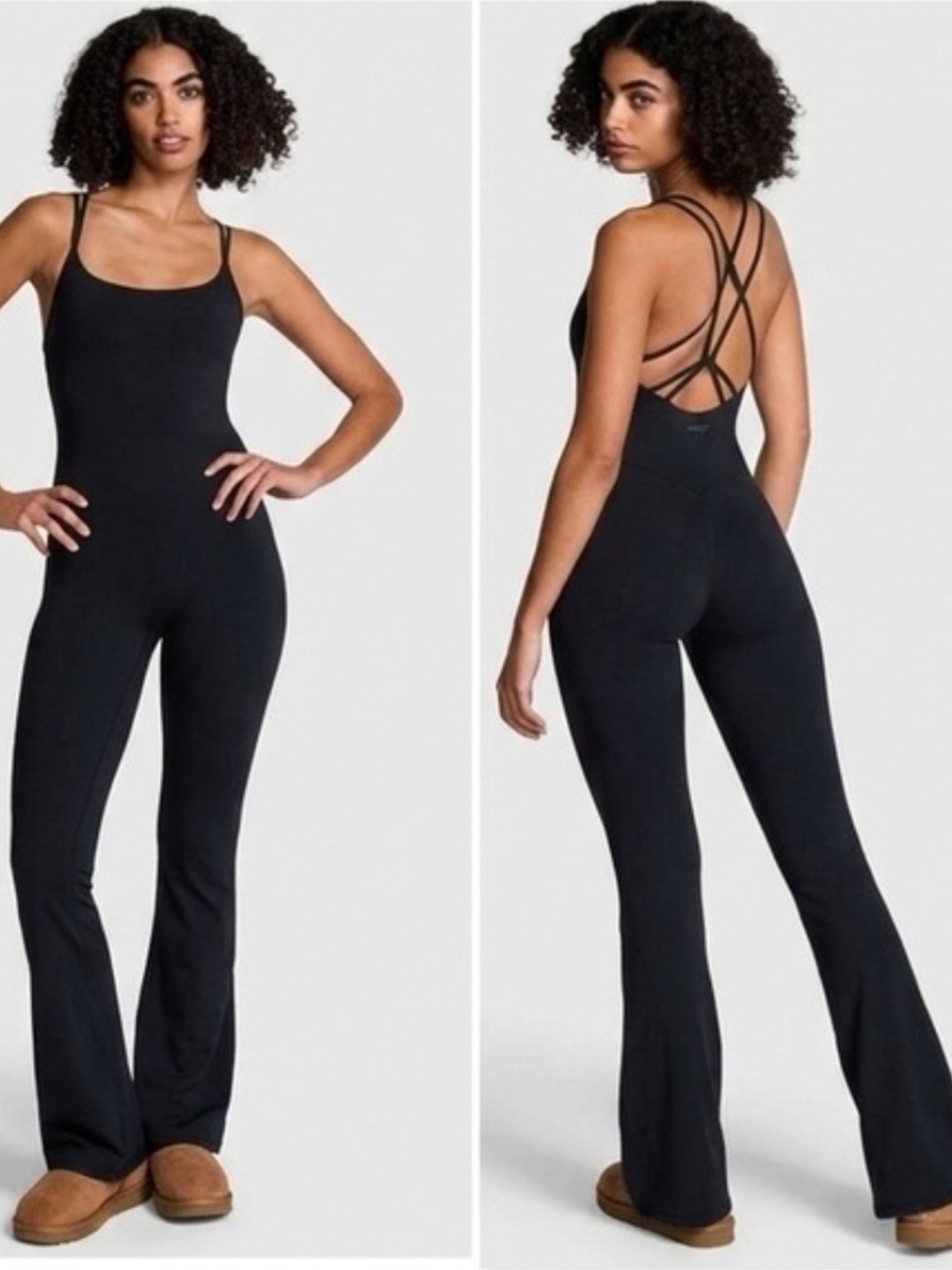Pink By Victoria Secret Women’s Black Strappy-Back Jumpsuit